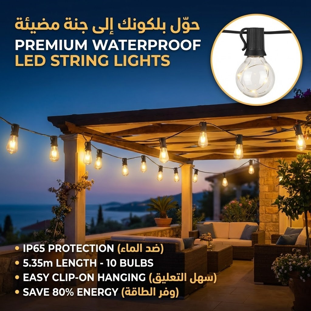 حبال إضاءة ضد الماء | LED String Lights (10 Bulbs)